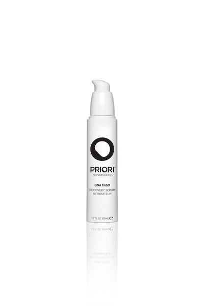 DNA fx221 RECOVERY SERUM bottle with Priori branding on a white background
