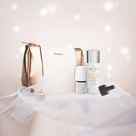 AlumierMD Gold Cosmetic Bag, Ultimate Boost & Everactive C&E Set Skintique